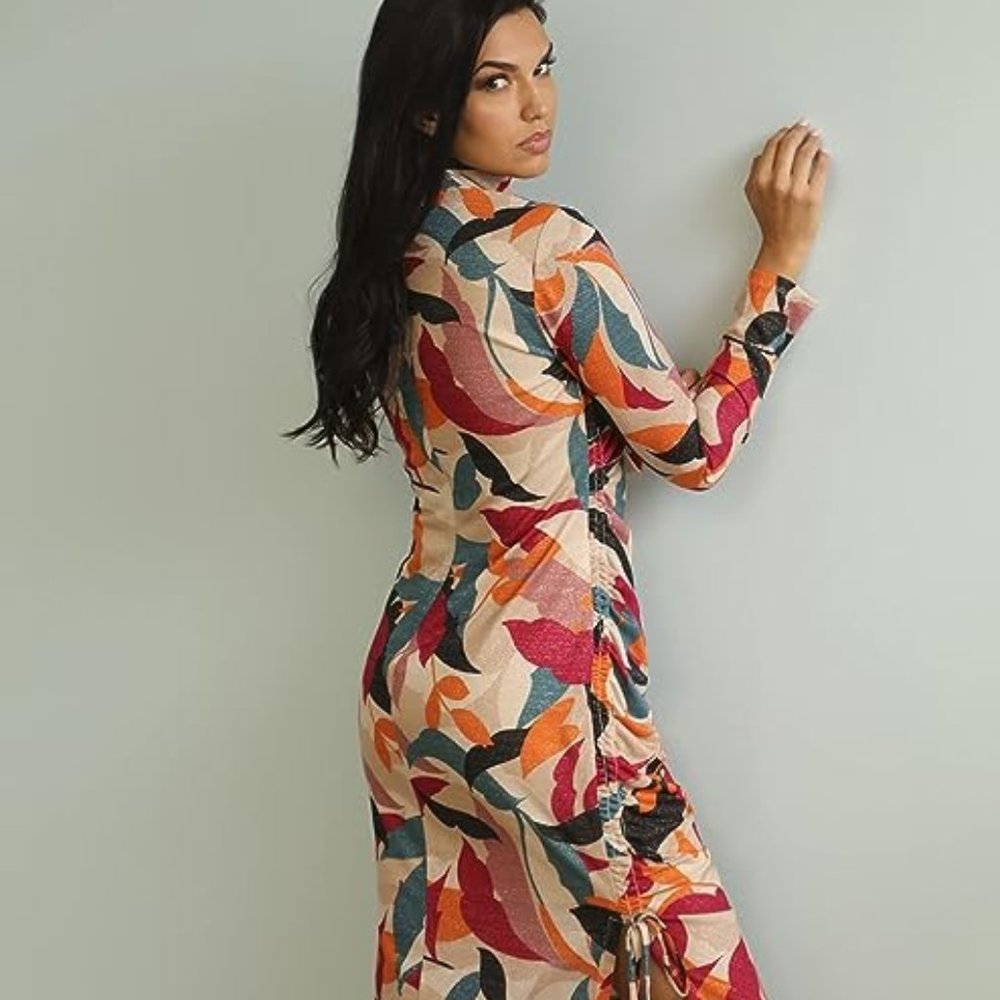 London Times Women's Mock Neck Ruched Dress